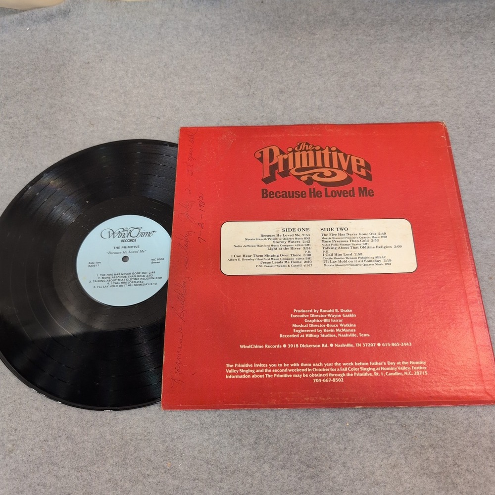 The Primitive Quartet Because He Loved Me Vinyl LP Autographed WindChime WC 5008 - Picture 4 of 4